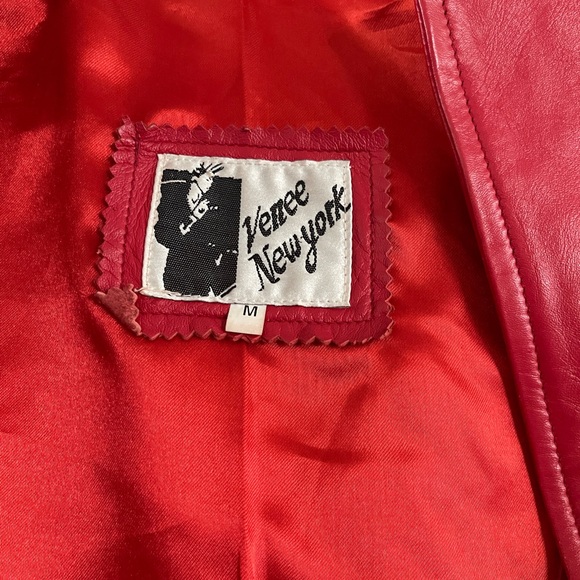Women's Red Leather Jacket - Picture 3 of 7